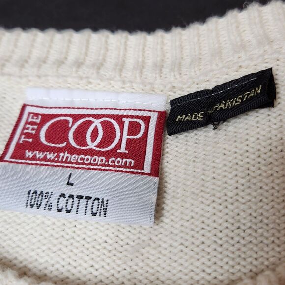 MIT Sweater The Coop100% Off White Cotton Knit Applique Lettering Academia - Picture 4 of 8